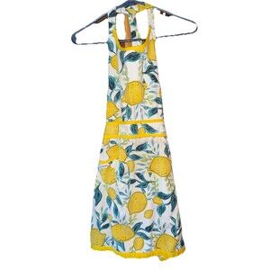 Simply Whimsical Lemon Pattern Kitchen Apron for Women  Pocket Adjustable Ties